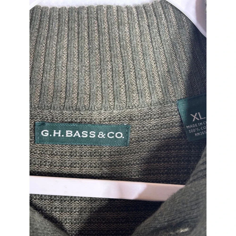 GH Bass & Co Mens Sweater Olive Green‎ Waffle Knit Mock Neck Button Pullover XL